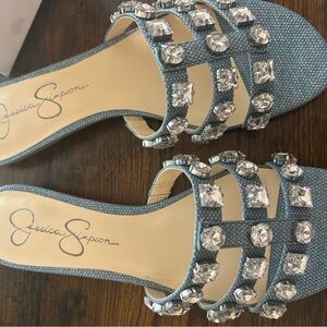 Jessica Simpson Crystal Embellished Blue Sandals